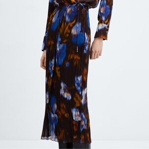 NWT Mango Floral Wrap Skirt - Blue and Brown Floral Print